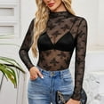 thumbnail image 1 of JMKQLZ Women's Fashion Solid Color Round-Neck Long Sleeve Round-Neck Netting Blouses, 1 of 7
