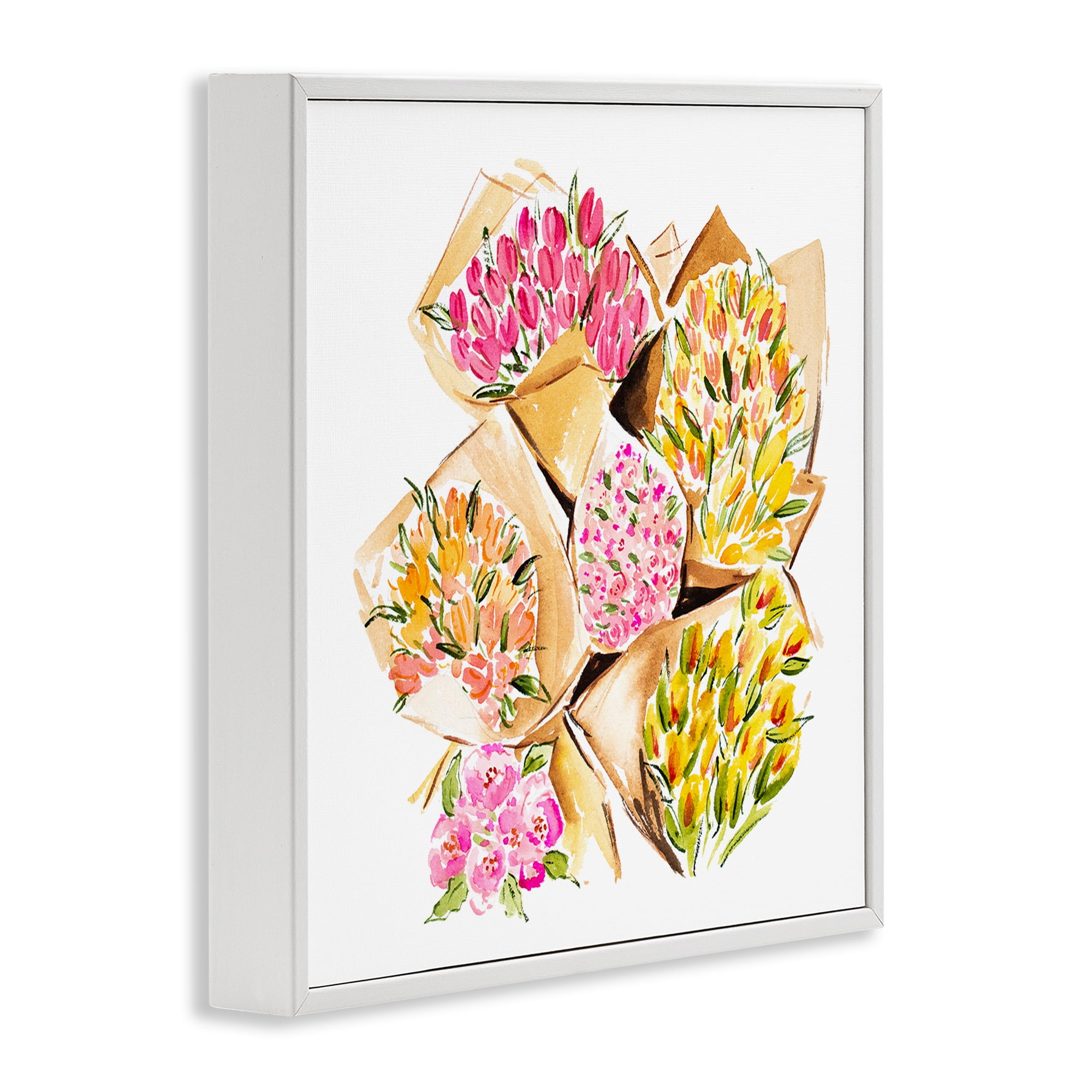 Stupell Industries Bundle of Bouquets Botanical & Floral Painting White Framed Art Print Wall Art, 12 x 12