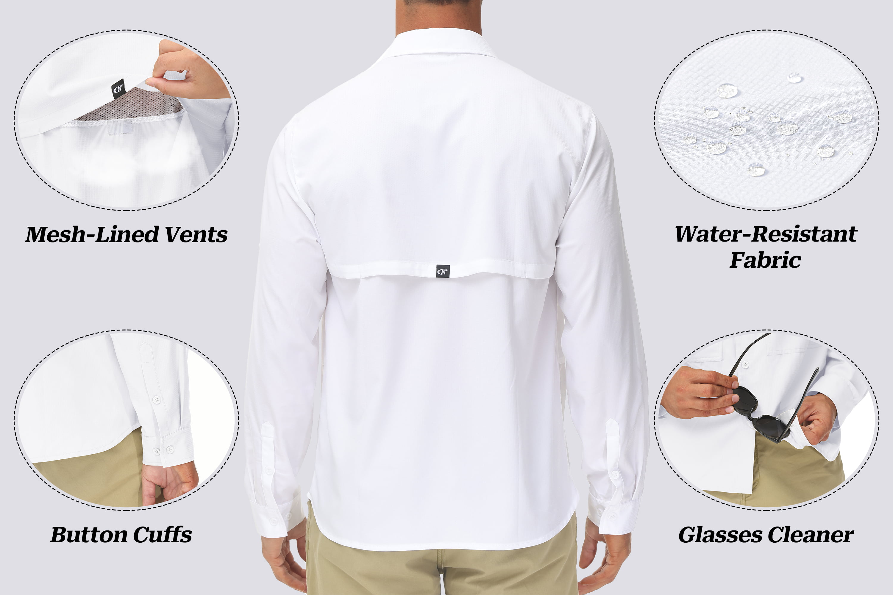 Pdbokew Men's Sun Protection Fishing Shirts Long Sleeve Travel Work Shirts  for Men UPF50+ Button Down Shirts with Zipper Pockets White M 