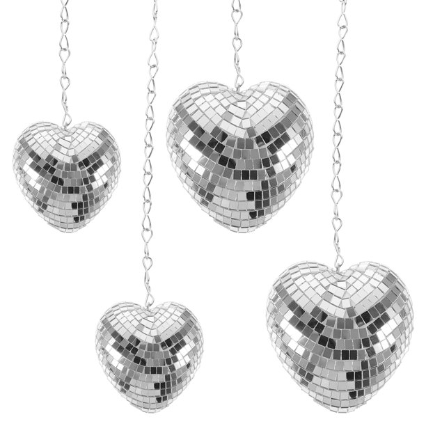 KAKOWELY 4 bolas de discoteca con forma de corazón para colgar en la pared, decoración para fiestas, espejo colgante, adorno de bola de discoteca