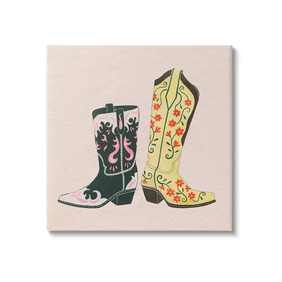 Stupell Industries Patterned Equestrian Boots Beauty & Fashion Painting Gallery Wrapped Canvas Art Print Wall Art, 17 x 17