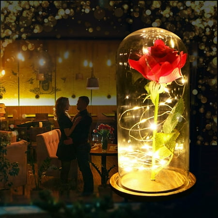 Beauty And The Beast Enchanted Christmas Castle Enchanted Red Silk Rose, Beauty and the Beast Rose in A Light Dome, Home/Office or Home Decorations, Best Gift for Her on Valentine's Day, Anniversary, Mother’s Day Gifts, Christmas Gift ()