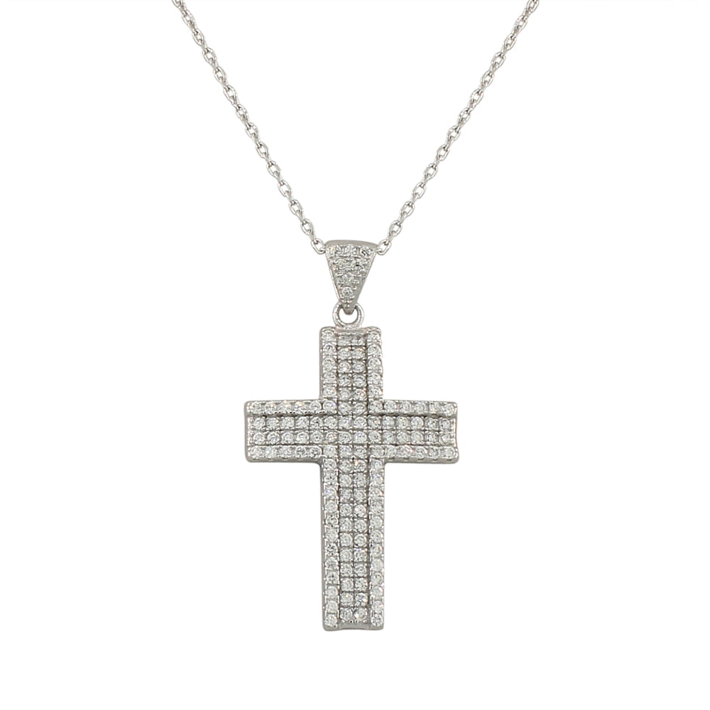 925 Sterling Silver Womens Classic Cross CZ Religious Pendant Necklace ...