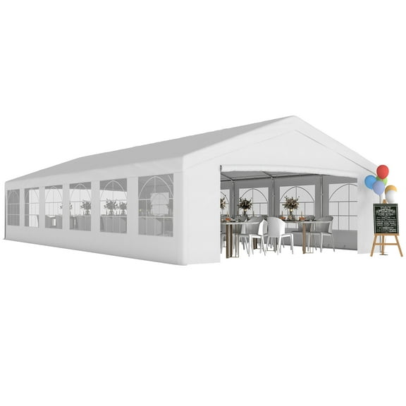 Outsunny 20' x 40' Large Outdoor Carport Canopy Party Tent with Removable Sidewalls - White
