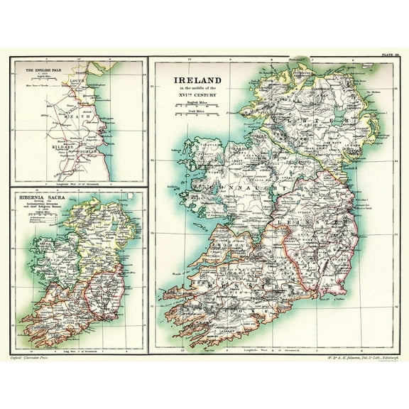 Historic Map - Ireland 16th Century - Poole 1902 - Vintage Wall Art