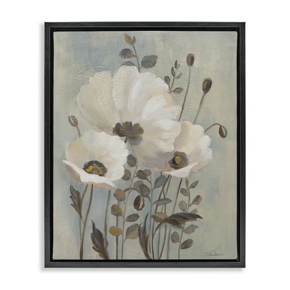 Stupell Industries Traditional Neutral Poppies Botanical & Floral Painting Black Floater Framed Art Print Wall Art, 17 x 21