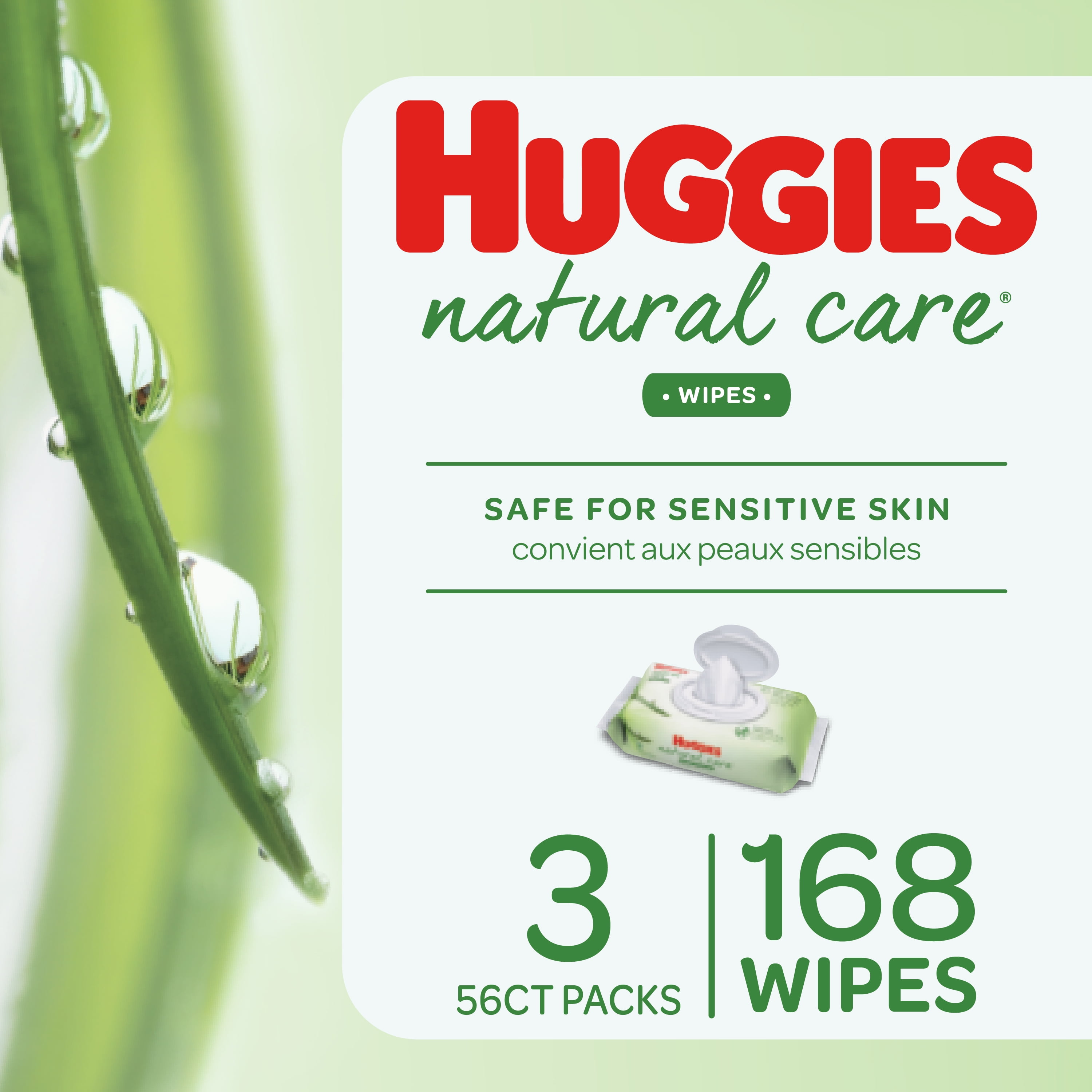 HUGGIES Natural Care Baby Wipes, Sensitive, 3 packs of 56, 168 Ct