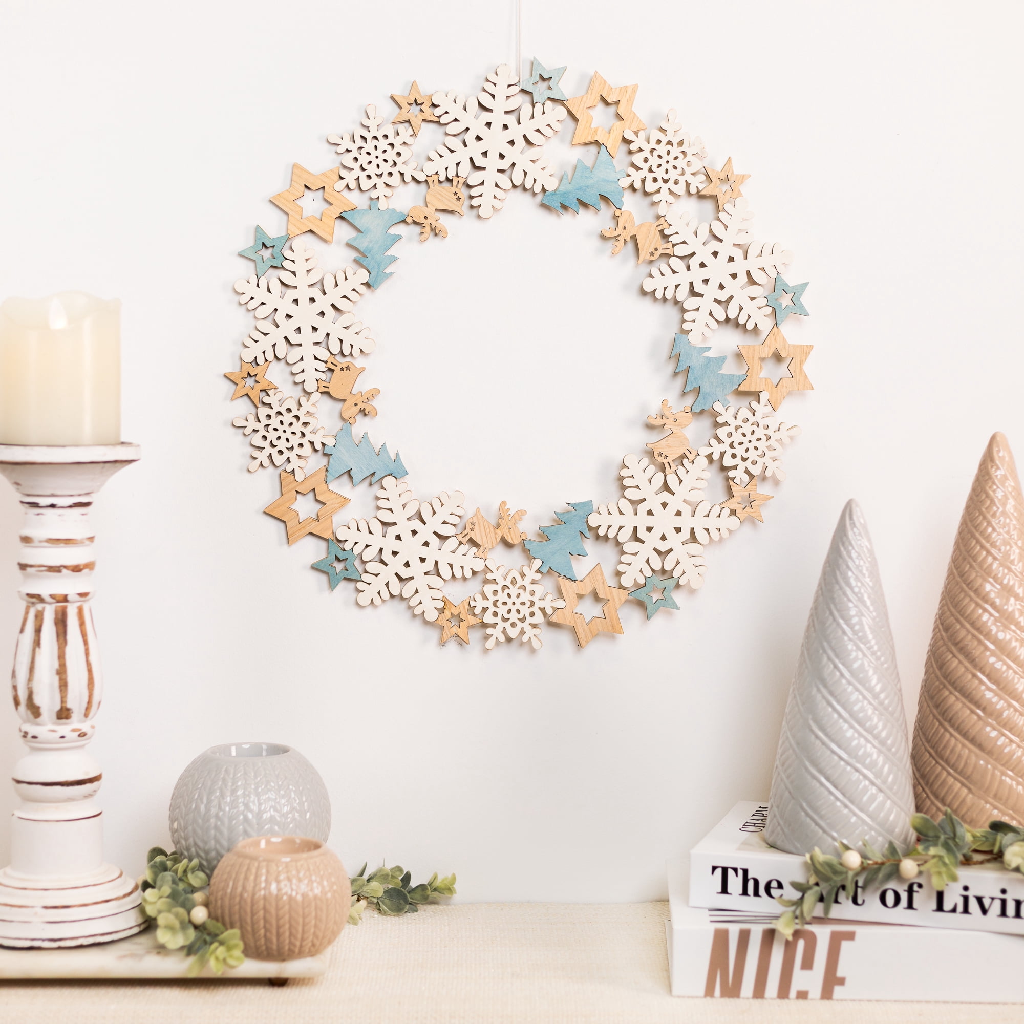 Snowflake Cut-Out Wooden Christmas Wreath - 15.75" - Unlit