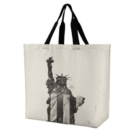 American Statue of Liberty T-shirt Phone Women s Casual Shoulder Bag Shopping Bag Lady Handbag Eco Reusable Large Tote Shopper Storage Bags