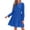 Blue, variant on Women Long Sleeve Flowy A Line Mini Fall Dress V Neck Puff Cuffs Elastic Waist Tiered Ruffle, Lightweight Small Hollow Out, Cute Casual Boho, Party Wedding Guest Dresses