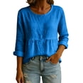 thumbnail image 2 of Uootdi Women's Tops 3/4 Sleeve Crew Neck Peplum Blouses Bohemian Casual Style Linen Blend Lightweight Breathable Relaxed Fit Shirts Gift, 2 of 6