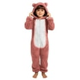 thumbnail image 6 of dazeni Girls Fuzzy Fleece Jumpsuit Cozy Zip up Onesie with Cute Bear Hooded Comfy Plush Sherpa Long Sleeve Romper Color Block One Piece Outfits Watermelon Red 4-5 Years, 6 of 6