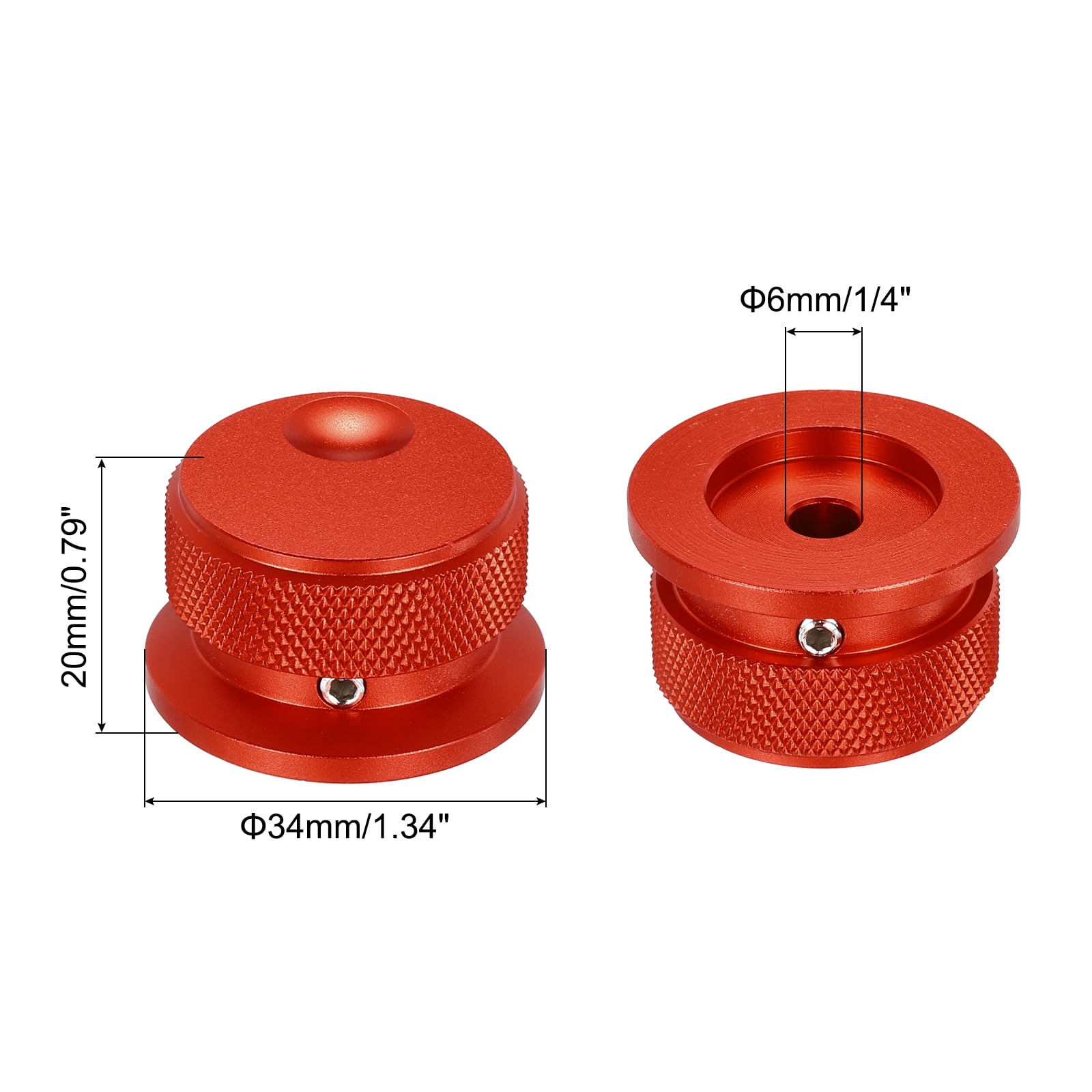 2 Pcs Aluminium Potentiometer Knobs, 1/4" (6mm) Universal Volume Tone Control Knobs with Oval Groove Indicator, 4/5" Red(34x20mm)