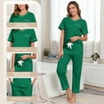 thumbnail image 5 of EA'S SECRET 100% Cotton Pajamas for Women Set Short Sleeve & Long Pants Lounge Sets for Women V Neck Sleepwear with Pockets (Evergreen,2XL), 5 of 9