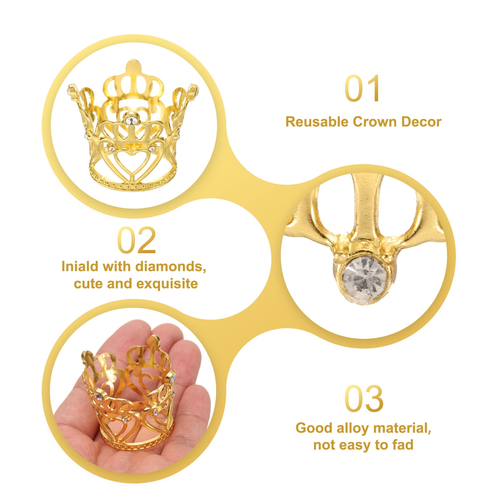Unique Bargains Mini Elegant Crown Cake Toppers Alloy Queen Tiara Cupcake Decor Gold