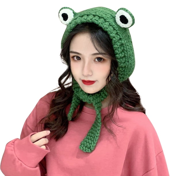 Gorro Con Diadema De Rana, Gorro Tejido De Ganchillo Para Invierno, Gorro Con Orejeras De Ojo De Rana De Dibujos Animados Bonitos Para Mujeres Y Niñas, Gorro De Rana De Lana Muyoka Hogar