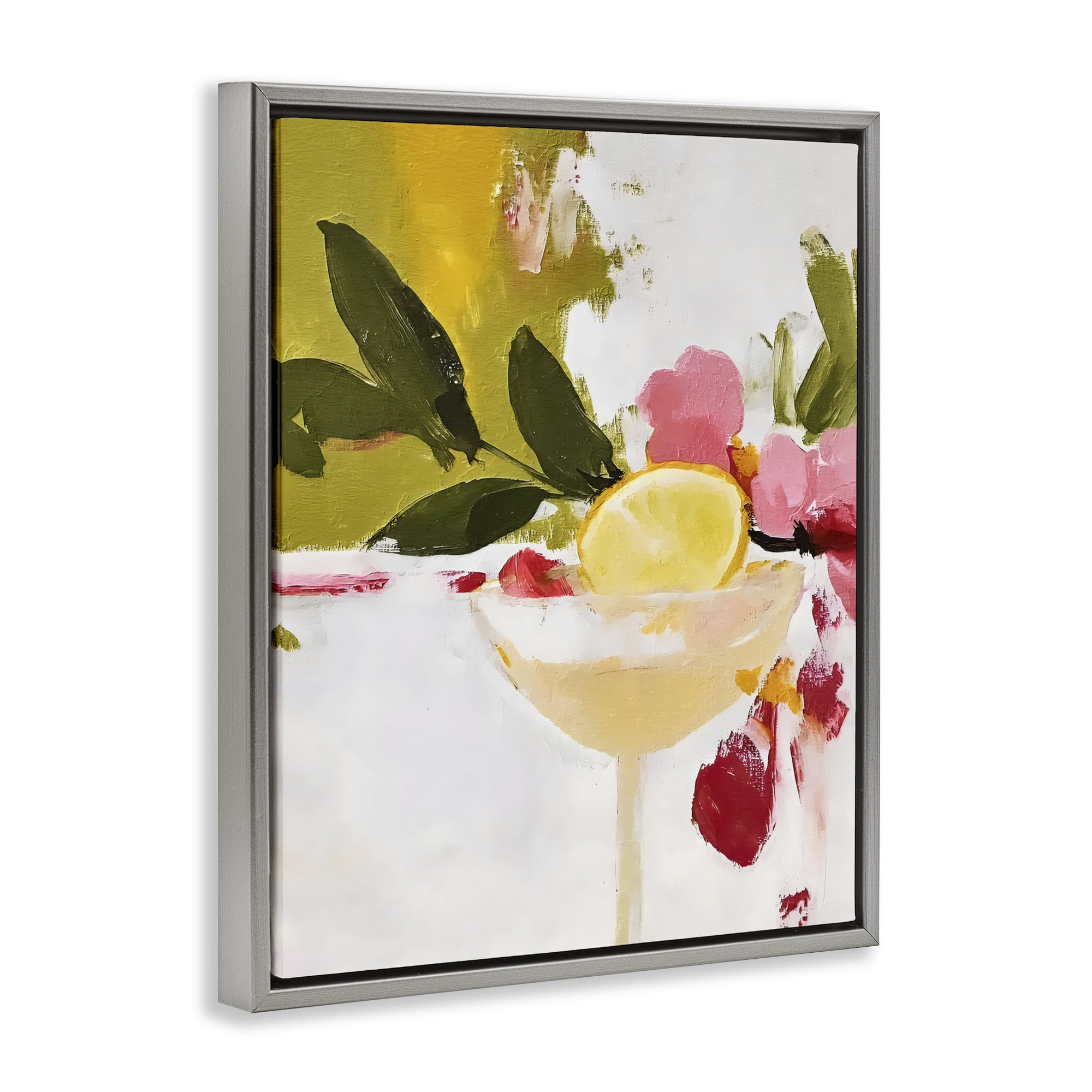 Stupell Industries Red & Pink with Lemons Gray Framed Floater Canvas Wall Art, design by Riley B