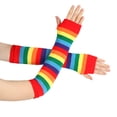 thumbnail image 1 of WEAIXIMIUNG White Shawl Punk Gothic Rock Color Stripe Long Arm Warmer Fingerless Gloves, 1 of 4