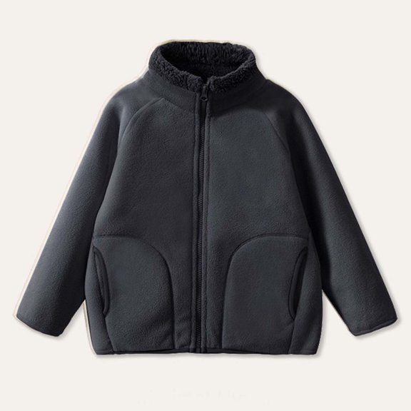 Boys Girls Fleece Jacket for Kids with Pockets Fuzzy Teen Long Sleeve Stand Collar Zip Up Warm Toddler Winter Jackets Heavyweight Thermal Coats Cold Weather Outerwear, Age 3-15 Years