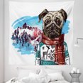 thumbnail image 1 of Pug Tapestry, Sketch Style Dog with Winter Clothes Scarf Sweater Mountains Background Open Sky Image, Fabric Wall Hanging Decor for Bedroom Living Room Dorm, 5 Sizes, Ruby Blue, by Ambesonne, 1 of 1