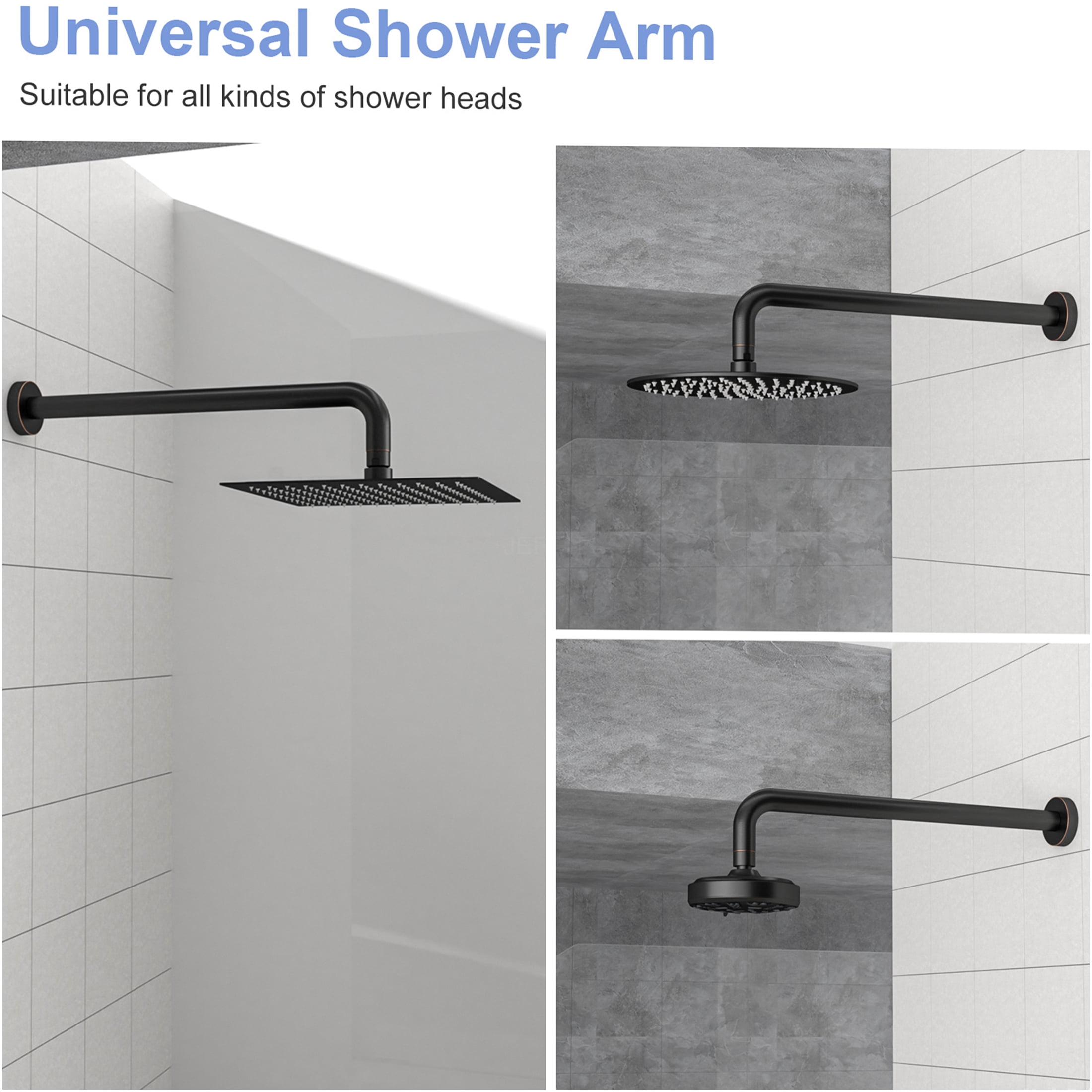 JERFIT 16 Inch Extra Long Shower Arm Extension Pipe with Flange, Oil Rubbed Bronze Finish, SUS304 Stainless Steel, Wall Mount for Rainfall Showerhead, Easy Tool-Free Installation