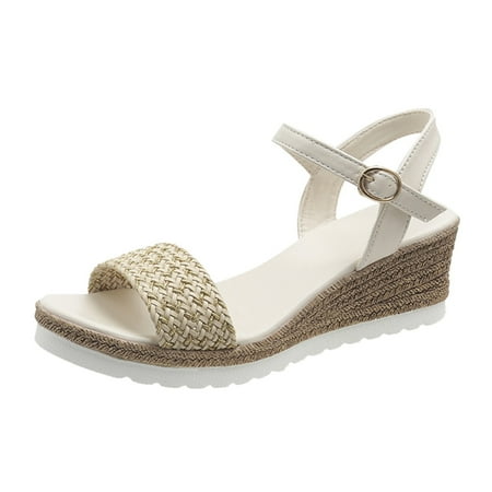 

Women s Summer Fashion Open Toe Thick Bottom Slope Heel One Buckle Sandals Casual Comfortable Outdoor Sandals