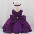 thumbnail image 5 of Zwiiyzr Toddler Girls Net Yarn Embroidery Rhinestone Bowknot Birthday Party Gown Long Dresses Headband Suit, Purple, 6 Months, 5 of 9