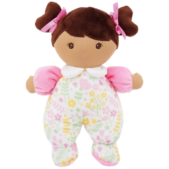 Lullaberry 9” My First Doll Zuri - Soft Plush Baby Doll with Rattle - Pink Floral Outfit