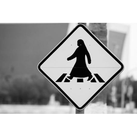 Qatar Ad Dawhah Doha Arabian Pedestrian Crossing Sign Al-Corniche Street Canvas Art - Walter Bibikow DanitaDelimont (36 x 24)