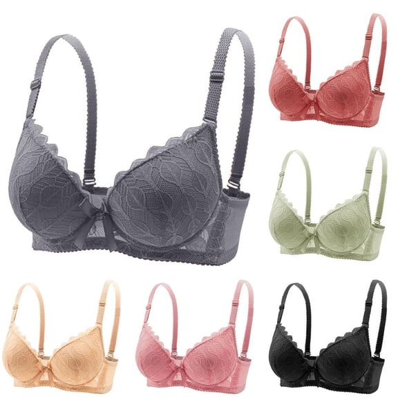 Women'S Wirefree Front Buckle Bra with Breathable Soft Stretch Fabric and Embroidery for Everyday Comfort 36
