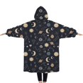 thumbnail image 2 of Oversized Wearable Blanket Hoodie,Dark Blue Sun Moon Cloud Star Pattern Sherpa Blanket Hoodie with Super Pockets,Super Warm Fuzzy Pullover for Women & Men, 2 of 6