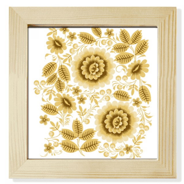 Oro amarillo clasico patron floral flores Pantalla de escritorio de pared de fotograma cuadrado