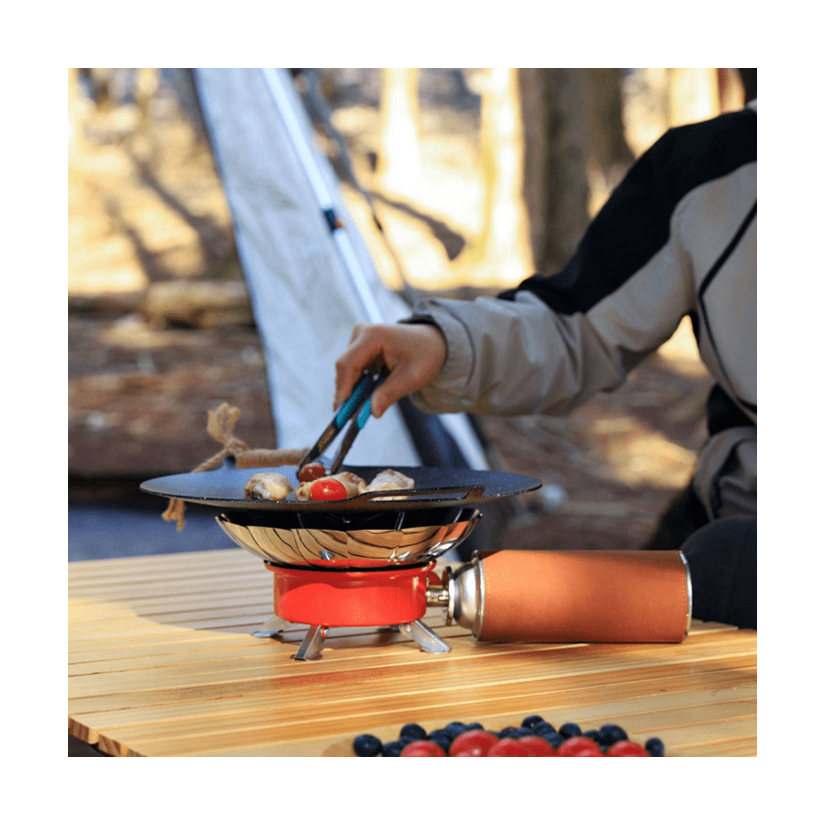 Windproof Piezo Ignition Lotus Gas Stove Outdoor Cooking Gas Burner Cookware with Adapter for Camping Hiking Picnic