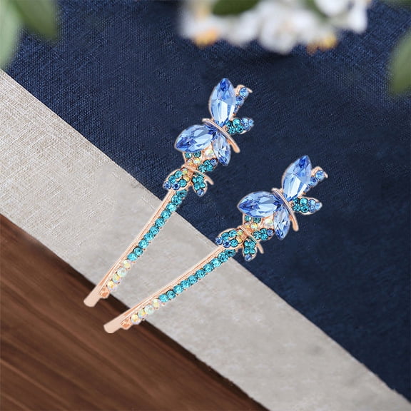 LITINKIMI Blue Rhinestone Hair Barrettes Zinc Alloy Fashion Accessories for Party 2Pairs