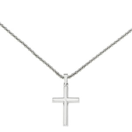 14kt White Gold Brushed and Polished Hollow Latin Cross Pendant
