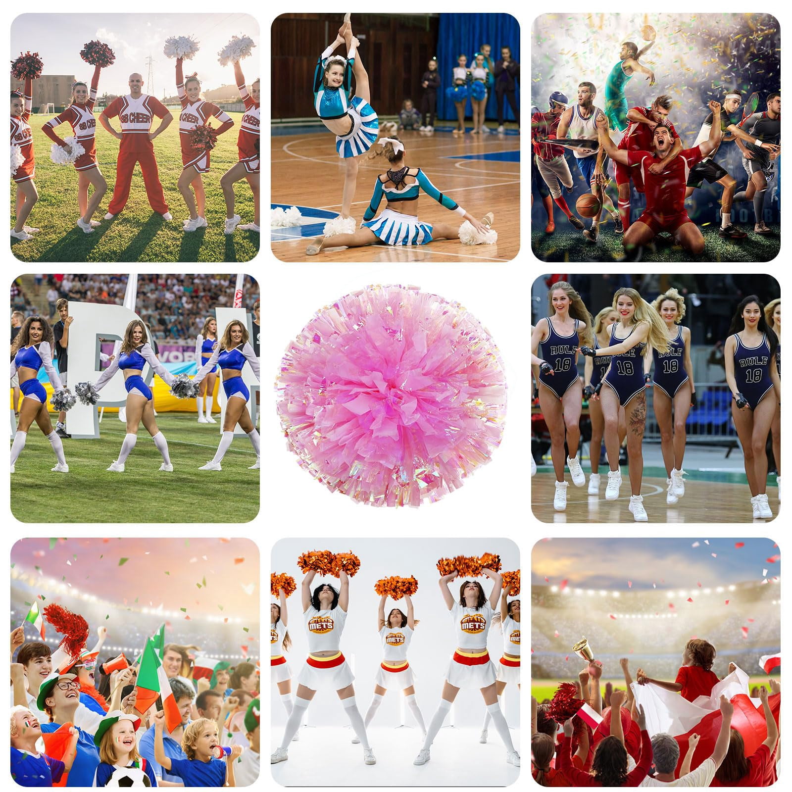 24 Pcs pom poms Cheer,pom poms Cheerleading with Finger Holes Cheer Pom Pomsfor Dance, Matches