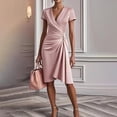 thumbnail image 5 of Dvprdro Womens Casual Work Mini Dress V Neck Short Sleeve Pleated Front Slim Fit Pencil Dress Solid, 5 of 6