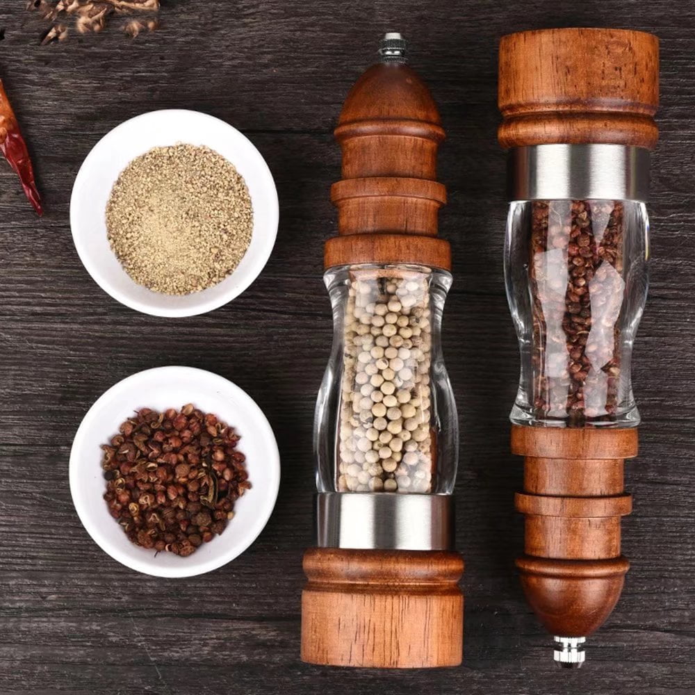 Home Wooden Salt Spice Container Pepper Mill Grinder Shaker Wood Color 8 Inch-Pack of 2