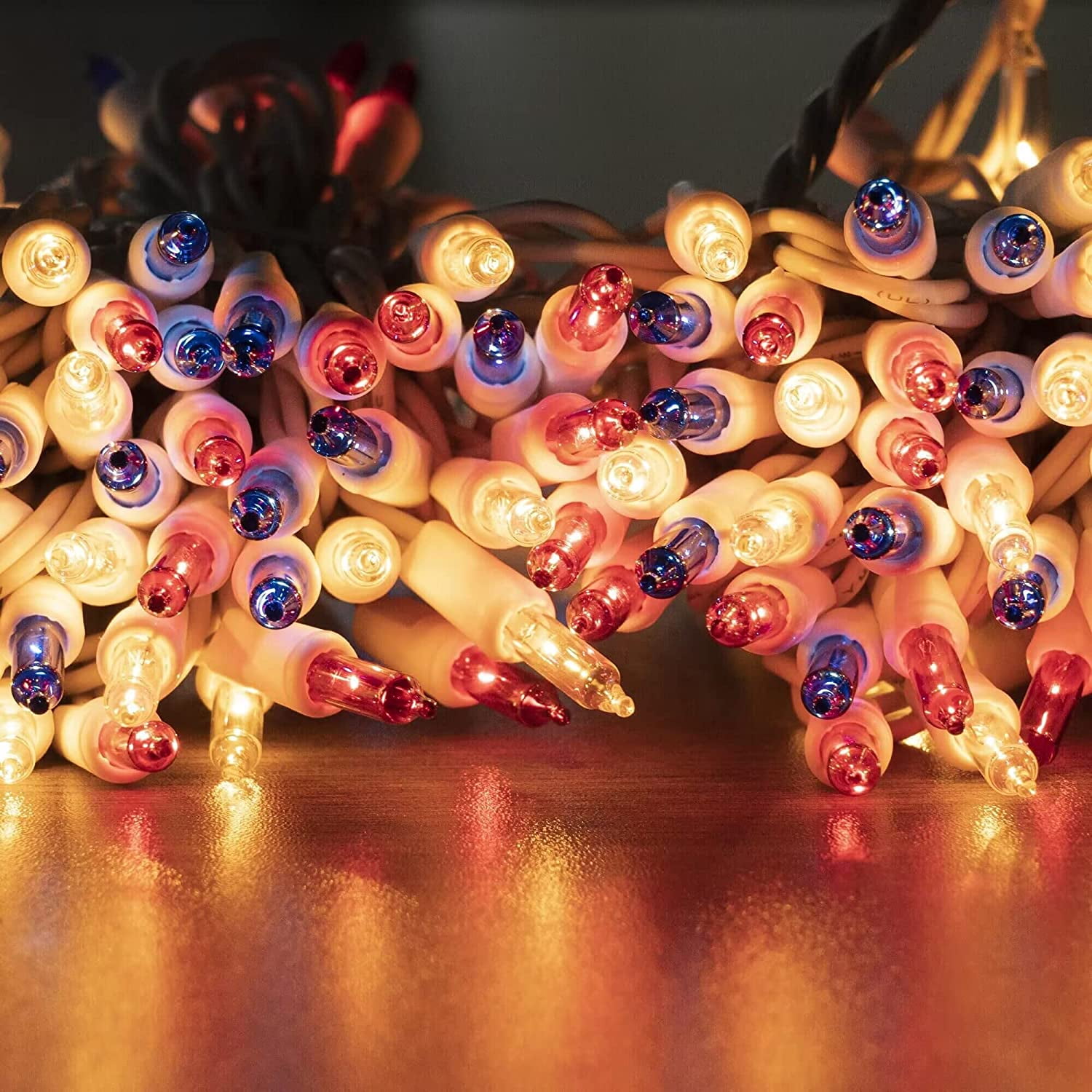 Christmas Lights, Retro Mini Christmas Tree Lights, 8 Lighting Modes. 16.4FT 50 LED Waterproof Xmas String Lights for Outdoor Indoor Home Party Yard Decorations(Red Blue and White)