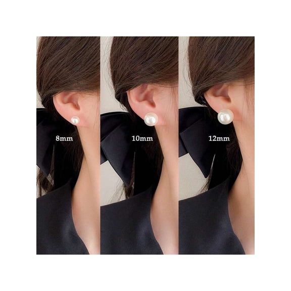 Faux Pearl Stud Earrings In White With Silvertone Setting - 2 Pack
