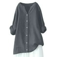 thumbnail image 5 of Jinhomg Womens Cotton Linen Tops Casual Comfy Long Sleeve Button Down Shirts Lightweight Breathable Summer Tunic Blouses Plain Solid Pullovers Dark Gray XXXXXL, 5 of 8