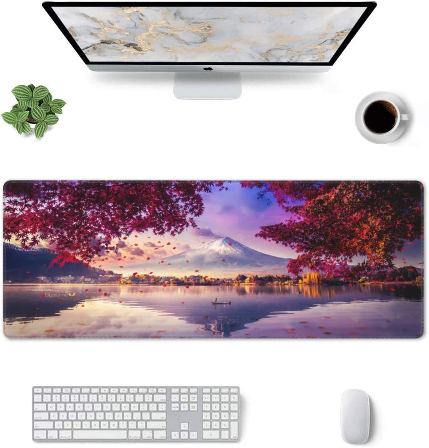 Japanese Cherry Blossom Ink Painting Fuji Mountain Scenery Game Mouse pad XL, Non Slip Rubber Base Mouse pad, Sewn Edge Table pad, Extended Large Mouse pad, 31.5 x 11.8 inches - image 3 of 6