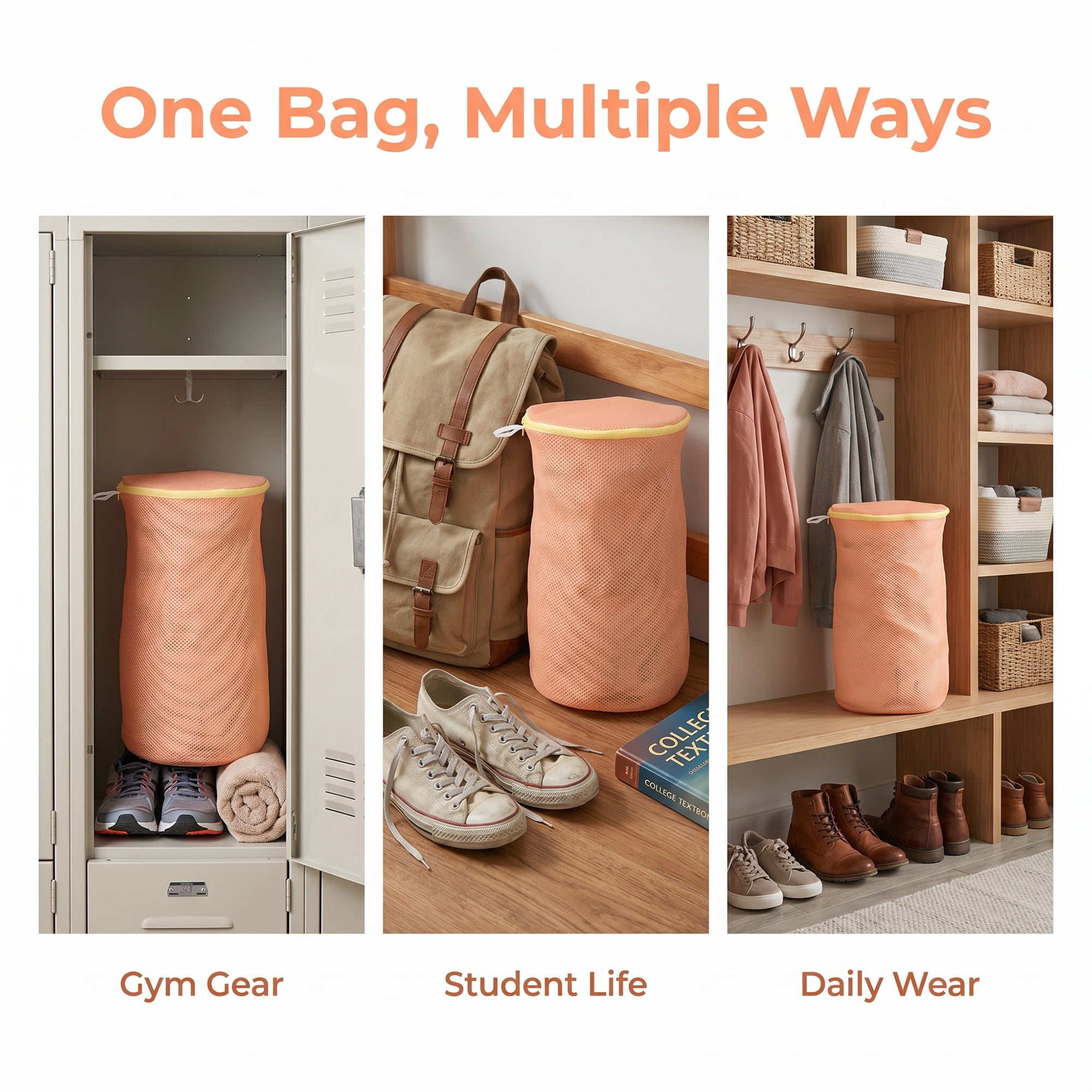 Unique Bargains 2 Pack Polyester  Zippered  Shoe Bag for Washing Machine Orange 7.9"x15"