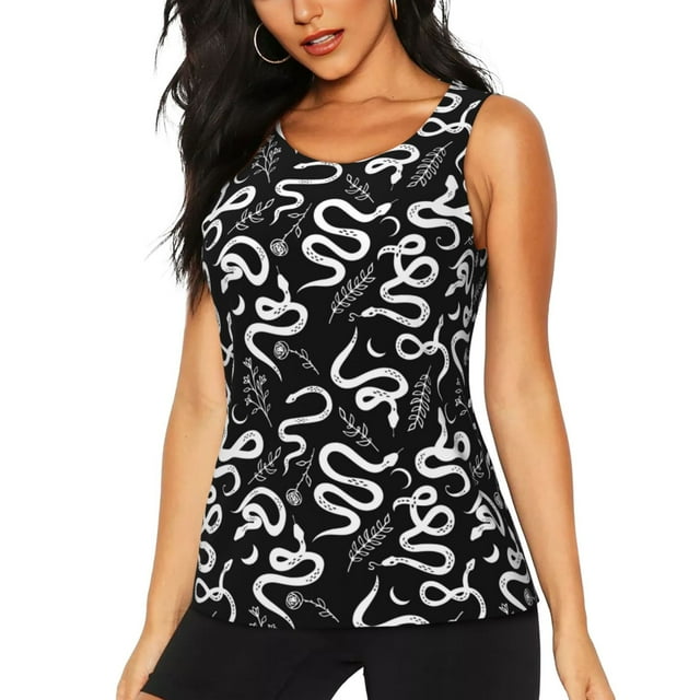 Balery Hand Drawn Snake Camiseta sin mangas estampada ligera para mujer, tops de entrenamiento sin mangas, camisetas de yoga transpirables de secado rápido.-Small