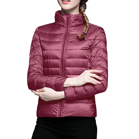Niaviben Lightweight Puffer Jacket Women Cropped Puffer Jacket Women Quilted Jackets for Women's Casual Jackets Women Puffy Coats for Women Puffy Jackets Wine 2XL