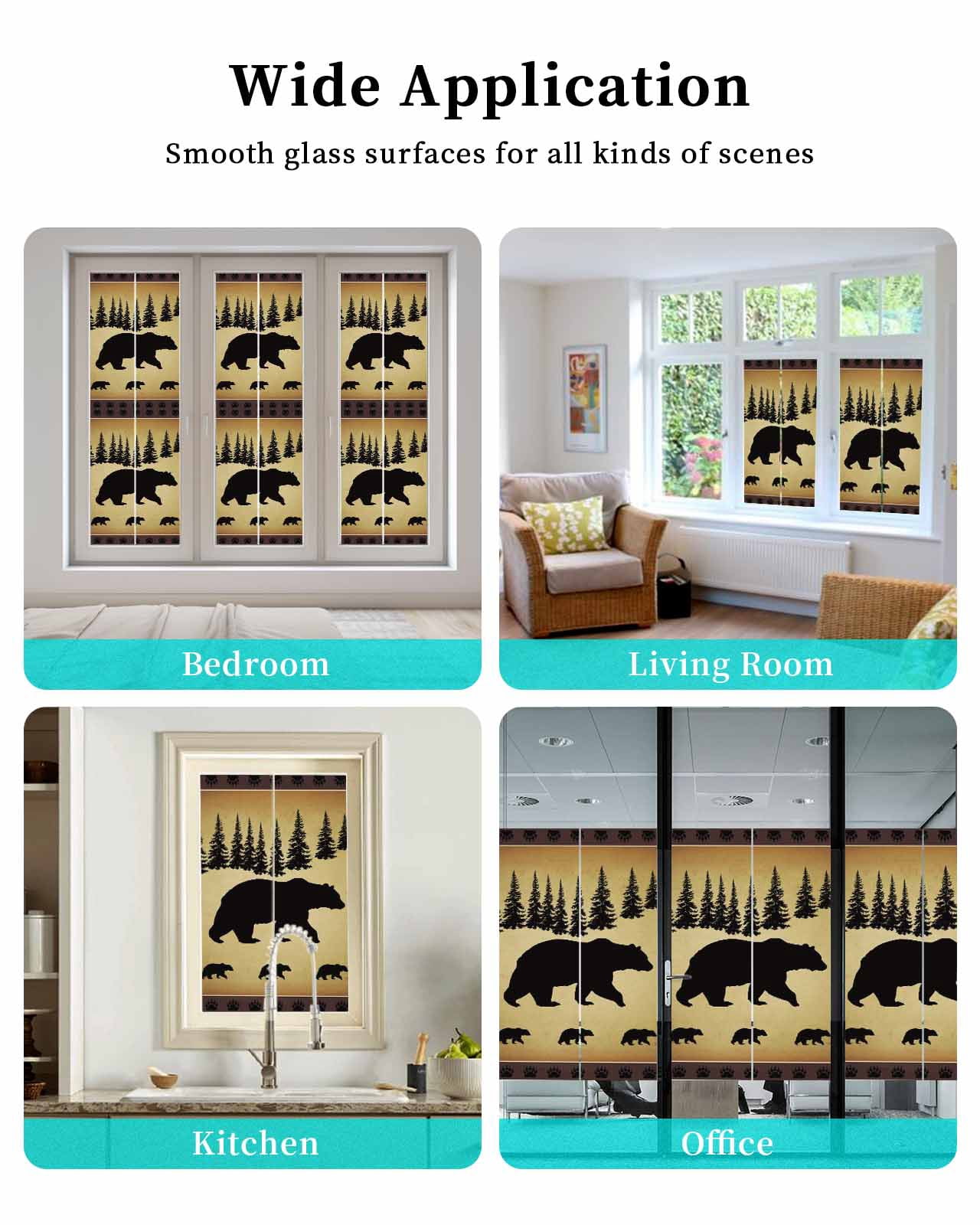 Window Privacy Film Black Bear Stained Glass Window Film Decorative Sun Block Window Cover Vintage Animals Farmhouse Pine Brown Forest Window Clings Static Adhesive Sticker for Bathroom 17.7"x78.7"