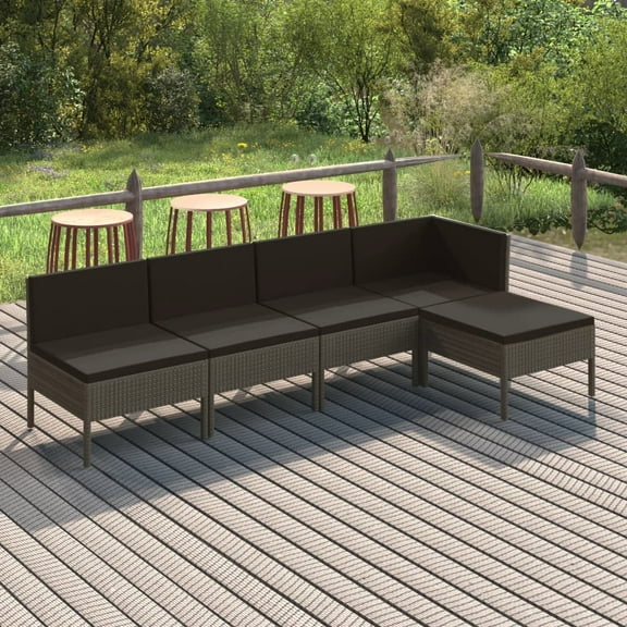 vidaXL 5 Piece Patio Lounge Set with Cushions Poly Rattan Gray, 3094370
