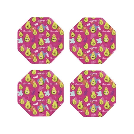 

Leather Coasters Set of 4 - Cute Avocado Happy Lightweight Non-Slip Drink Coasters for Desk Anti-Scalding Desk Cup Coasters for Office Table Decor Octagon