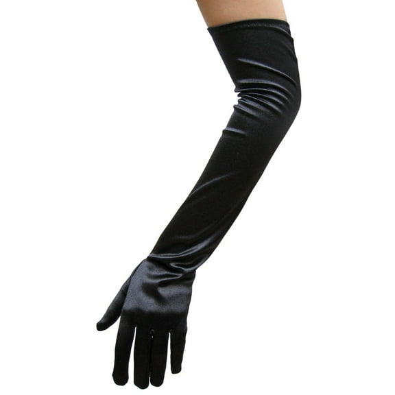SeasonsTrading Black Satin Gloves (Opera Length) - Wedding, Prom, Party
