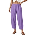 thumbnail image 5 of Nestiefly Women Linen Wide Leg Palazzo Barrel Pants Drawstring Casual Summer Beach Vacation Boho Baggy Pant with Pockets Purple 2XL, 5 of 5
